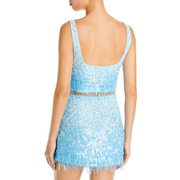 STAUD Womens Blue Sequined Fringe Sleeveless Cropped NWT - Picture 2 of 2